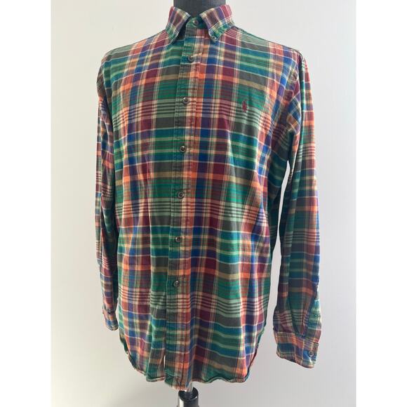 Ralph Lauren Men's Button Down Casual Dress Shirt Green Tartan Plaid Large JJ